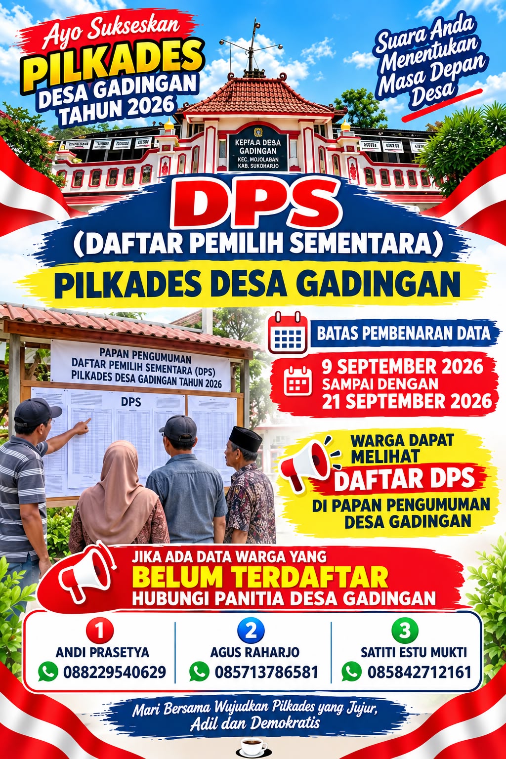 Pengumuman Daftar Pemilih Sementara (DPS) Pilkades Desa Gadingan Tahun 2026